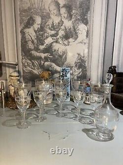 10 Verres + Carafe SAINT LOUIS Modèle MANON CRISTAL GRAVÉ EMPIRE