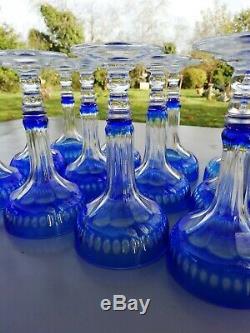 12 Flûtes Champenoises Cristal Overlay Bleues Baccarat ou Saint Louis