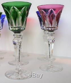12 VERRES A VIN SAINT LOUIS CAMARGUE ROEMER Cristal taillé doublé de couleur