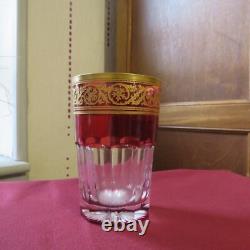 1 verre gobelet a thé de couleur rouge cristal de saint louis decor or