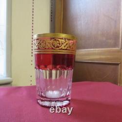 1 verre gobelet a thé de couleur rouge cristal de saint louis decor or