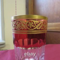 1 verre gobelet a thé de couleur rouge cristal de saint louis decor or