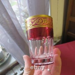1 verre gobelet a thé de couleur rouge cristal de saint louis decor or