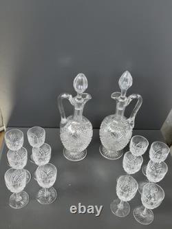 2 Carafe Et 12 Verres À Vin Blanc En Cristal Saint Louis Modèle Gavarni