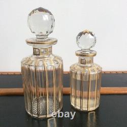 2 Flacons De Toilette Cristal Décor Facetté Doré Baccarat ou Saint Louis XIXème