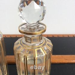 2 Flacons De Toilette Cristal Décor Facetté Doré Baccarat ou Saint Louis XIXème