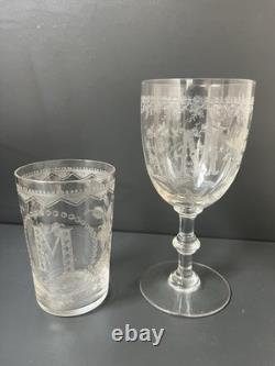 2 Verres en Cristal Gravé Monogramme M Saint Louis Baccarat