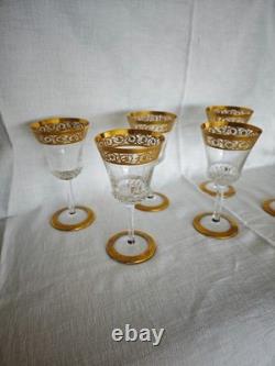 2x Verres à vin en cristal Saint Louis serie Thistle Chardon doré or 24 Carat