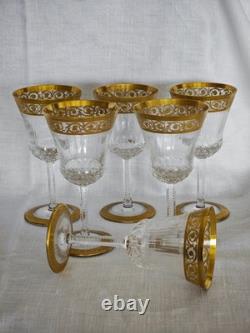 2x Verres à vin en cristal Saint Louis serie Thistle Chardon doré or 24 Carat