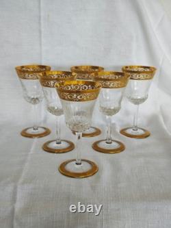 2x Verres à vin en cristal Saint Louis serie Thistle Chardon doré or 24 Carat
