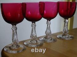 4 ANCIENS VERRES A VIN CRISTAL BACCARAT ST LOUIS DOUBLER COLORER ROUGE 12,5 cm