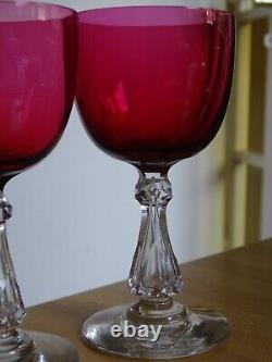 4 ANCIENS VERRES A VIN CRISTAL BACCARAT ST LOUIS DOUBLER COLORER ROUGE 12,5 cm