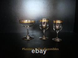 4 Ancienne coupes à champagne verres en cristal crystal et Or gold Saint Louis