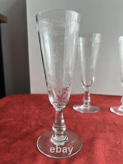 4 Flûtes à champagne en cristal Gravé Baccarat Non St Louis