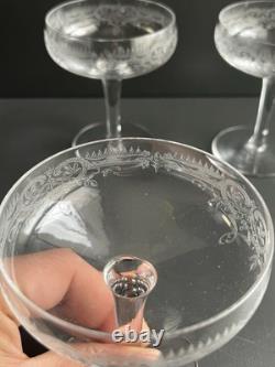 5 Coupe À Champagne En Cristal Gravé Baccarat Saint Louis
