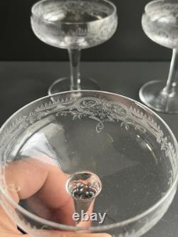 5 Coupe À Champagne En Cristal Gravé Baccarat Saint Louis