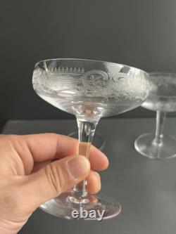5 Coupe À Champagne En Cristal Gravé Baccarat Saint Louis