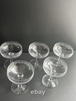 5 Coupe À Champagne En Cristal Gravé Baccarat Saint Louis