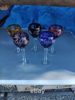 5 Grands Verres De Couleurs En Cristal.st Louis