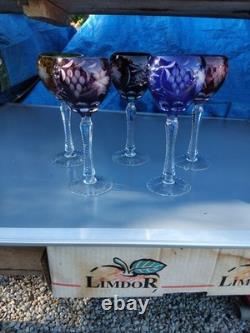 5 Grands Verres De Couleurs En Cristal.st Louis