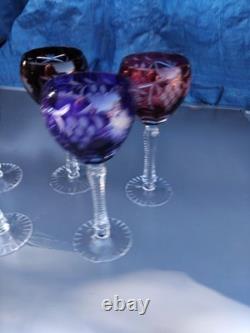 5 Grands Verres De Couleurs En Cristal.st Louis