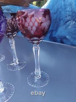 5 Grands Verres De Couleurs En Cristal.st Louis