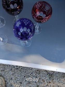 5 Grands Verres De Couleurs En Cristal.st Louis