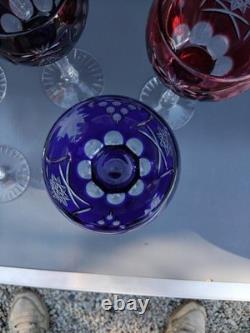 5 Grands Verres De Couleurs En Cristal.st Louis