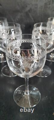 5 Verres Ballons Cristal SAINT-LOUIS Service MADRID Couronnes de Laurier Gravées