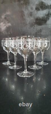 5 Verres Ballons Cristal SAINT-LOUIS Service MADRID Couronnes de Laurier Gravées