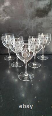 5 Verres Ballons Cristal SAINT-LOUIS Service MADRID Couronnes de Laurier Gravées