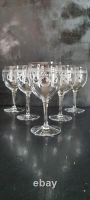 5 Verres Ballons Cristal SAINT-LOUIS Service MADRID Couronnes de Laurier Gravées