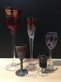 5 Verres Cristal couleur Ancien style Saint Louis Daum Lalique
