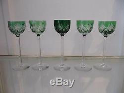 5 Verres à vin cristal overlay vert saint louis (crystal wine glasses)