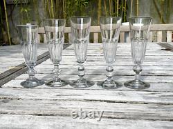 5 anciennes flutes à champagne en cristal XIXème Baccarat ou St Louis