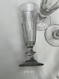 5 anciennes flutes à champagne en cristal XIXème Baccarat ou St Louis