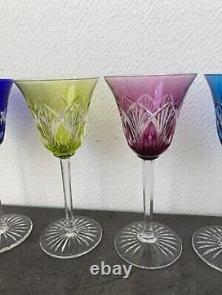 5 anciens verre À Pied cristal saint louis Couleur Décor Ciselé Fleur Table Deco