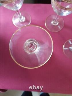 5 verres à vin en cristal de saint louis modèle roty gold signé H 13,2 cm