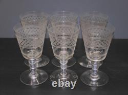 -6 ANCIENS VERRES CRISTAL XIXe gravés vagues BACCARAT SAINT LOUIS LA ROCHERE D