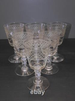 -6 ANCIENS VERRES CRISTAL XIXe gravés vagues BACCARAT SAINT LOUIS LA ROCHERE D