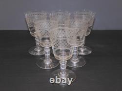 -6 ANCIENS VERRES CRISTAL XIXe gravés vagues BACCARAT SAINT LOUIS LA ROCHERE D