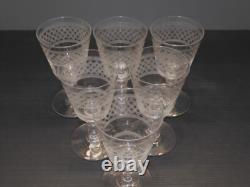 -6 ANCIENS VERRES CRISTAL XIXe gravés vagues BACCARAT SAINT LOUIS LA ROCHERE D