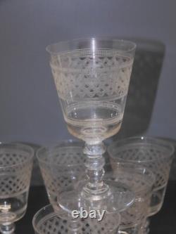 -6 ANCIENS VERRES CRISTAL XIXe gravés vagues BACCARAT SAINT LOUIS LA ROCHERE D
