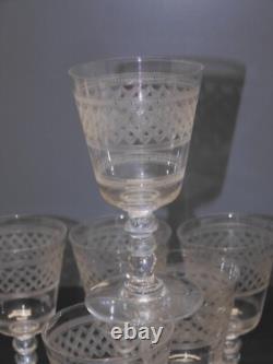 -6 ANCIENS VERRES CRISTAL XIXe gravés vagues BACCARAT SAINT LOUIS LA ROCHERE D