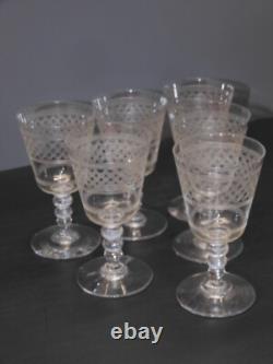 -6 ANCIENS VERRES CRISTAL XIXe gravés vagues BACCARAT SAINT LOUIS LA ROCHERE D