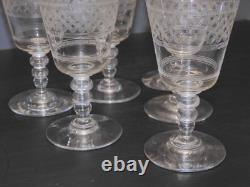-6 ANCIENS VERRES CRISTAL XIXe gravés vagues BACCARAT SAINT LOUIS LA ROCHERE D