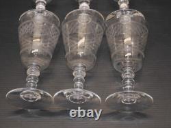 -6 ANCIENS VERRES CRISTAL XIXe gravés vagues BACCARAT SAINT LOUIS LA ROCHERE D