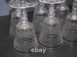 -6 ANCIENS VERRES CRISTAL XIXe gravés vagues BACCARAT SAINT LOUIS LA ROCHERE D