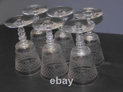 -6 ANCIENS VERRES CRISTAL XIXe gravés vagues BACCARAT SAINT LOUIS LA ROCHERE D