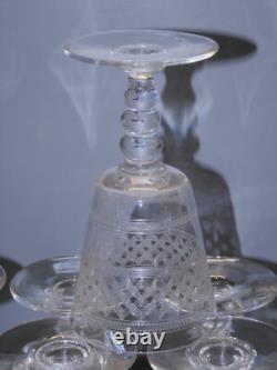 -6 ANCIENS VERRES CRISTAL XIXe gravés vagues BACCARAT SAINT LOUIS LA ROCHERE D